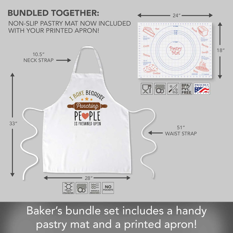 CounterArt I Bake Because Kitchen Chef's Apron with Pastry Mat
