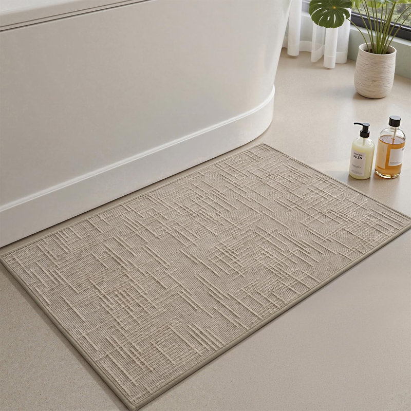 Bath Mat Non Slip Super Absorbent Quick Dry Bath Mats For Bathroom Floor Rubber Backing Washable Bathroom Rugs Modern Woven Jacquard Mat, Beside Tub Bath Rugs, 17" X 24", Brown