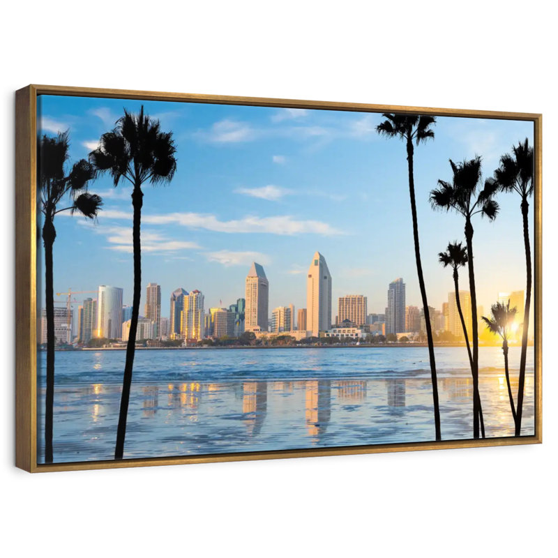 Horizon du centre-ville de San Diego, Cadre flottant doré, 31 po x 21 po