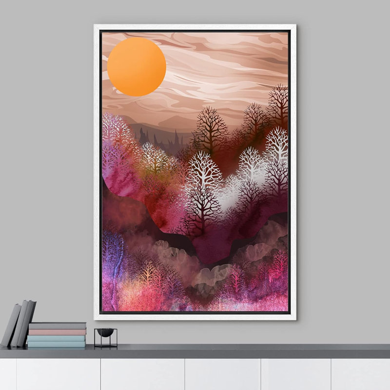 Sun Mountain Range Abstract Landscape Illustrations Modern Rustic, White, 36" H x 24" W