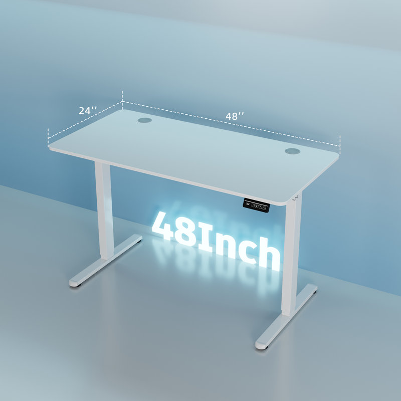 Bureau debout à hauteur réglable Leshae pour bureau à domicile, Blanc, H 45,2 po x l 48 po x P 24 po