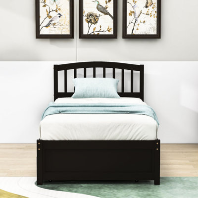 Twin Size Wooden Platform Bed with Trundle
