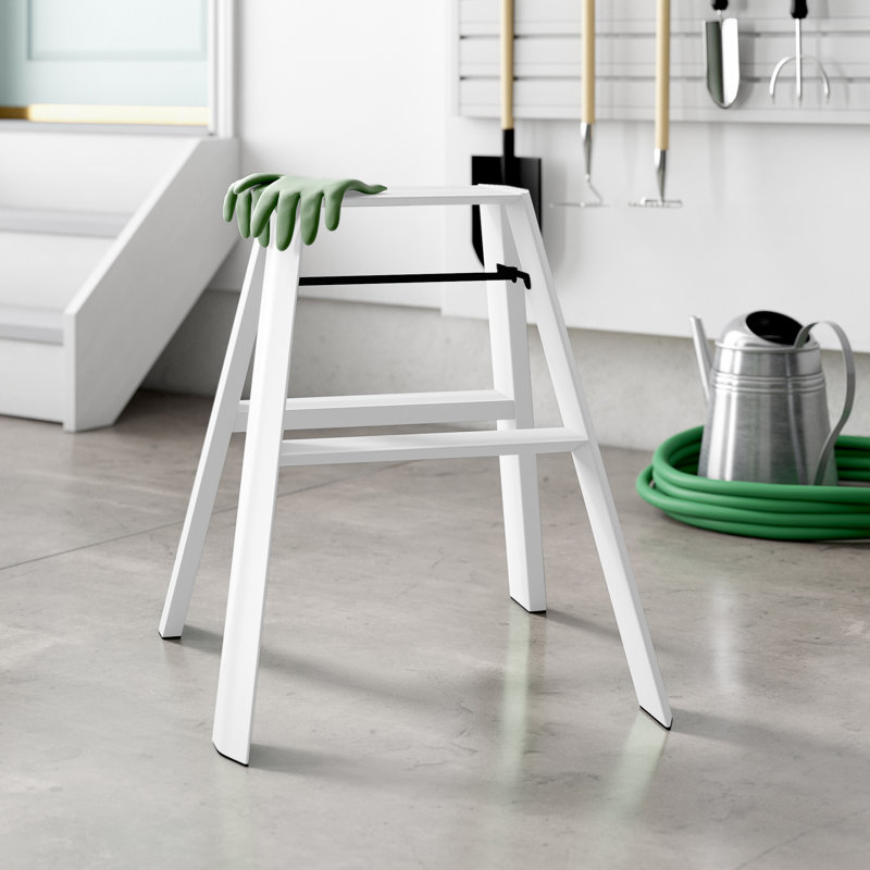 White Aluminum 2-Step Folding Step Stool