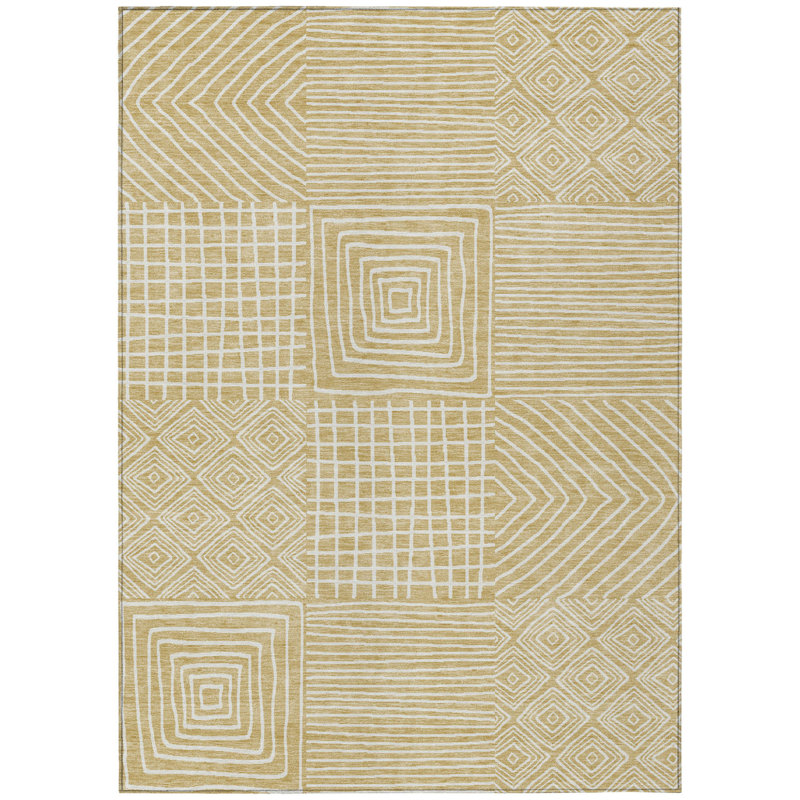 Tapis intérieur / extérieur lavable géométrique blé et ivoire HomeRoots 10 pi x 14 pi