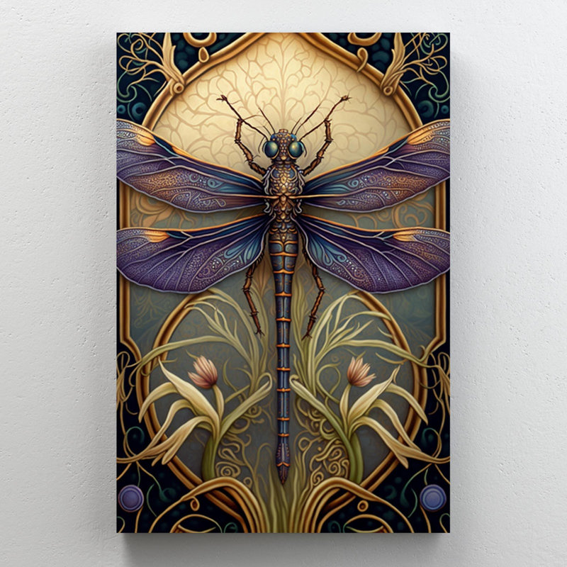 Iris et libellule - impression sur toile tendue, H 14 po x L 11 po x l 1,25 po