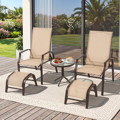 Farah 5-Piece Outdoor Adjustable High Backrest Chaise Lounge Patio Furniture Set with Table & Ottoman