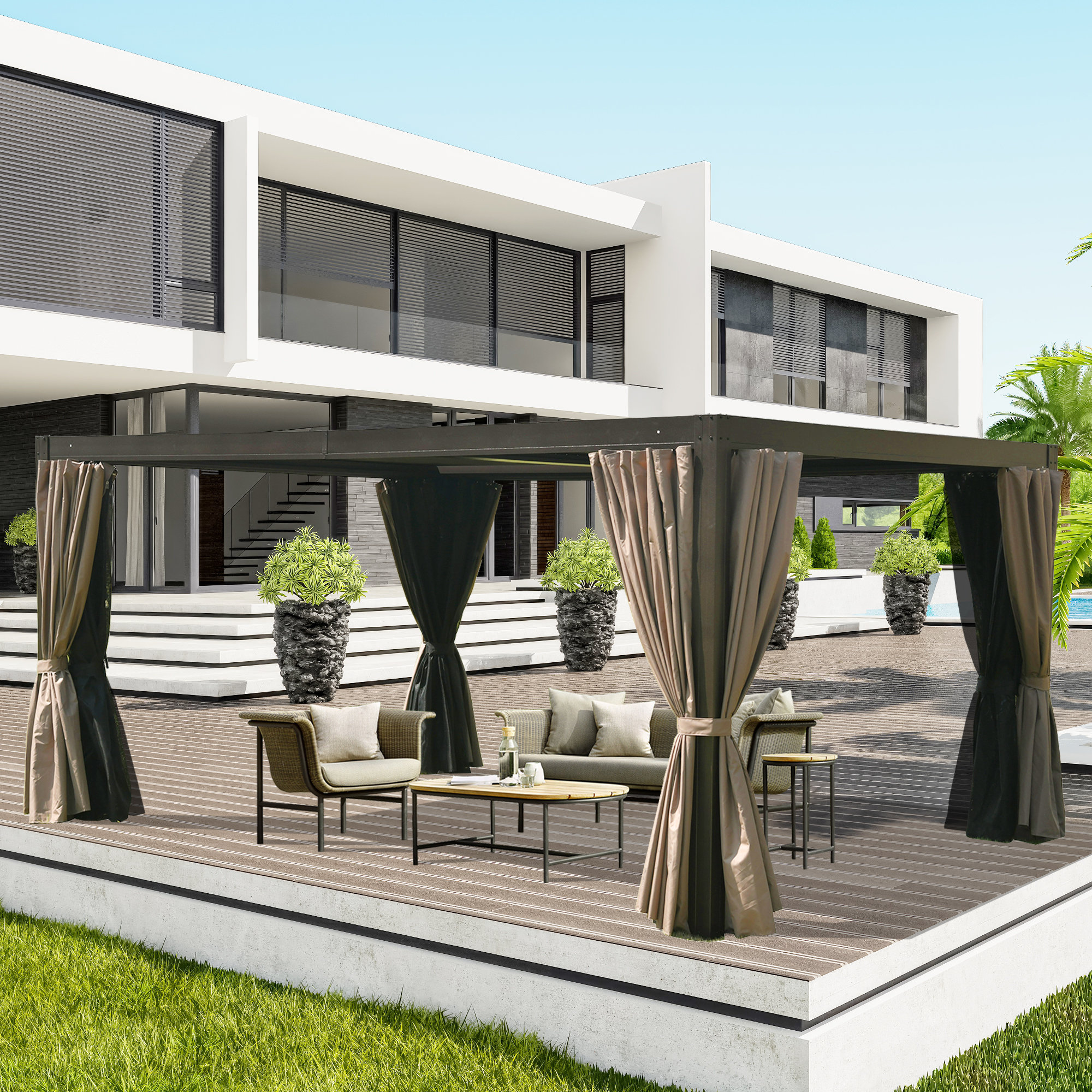Domi Louvered Aluminum Pergola Gazebo with Louvered Roof Canopy ...