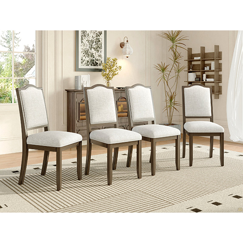 Ensemble de 4 chaises de salle à manger Farmhouse, rembourrées avec dossier haut, sièges modernes pour la cuisine, la chambre à coucher et le salon (beige et brun)