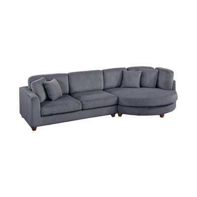 Contemporary 2Pc Sectional Set XL Plush Corduroy Fabric Dark Gray LAF Sofa RAF Round Chaise W Pillows Living Room Couch