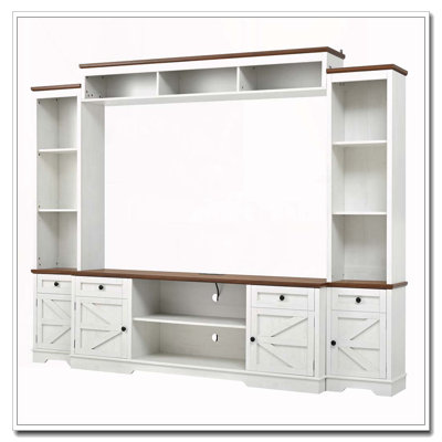 98.8" W Wall Unit Entertainment Center with Bookshelves for TVs up to 80"