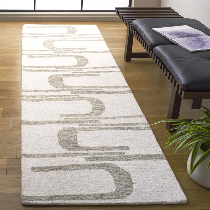 Baasit Ebony Hand Tufted Wool Cotton Abstract Rug in Gray, Runner 2'3" x 8'