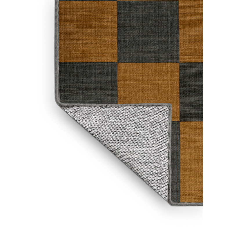 Machine Washable Checkered Brown Area Rug, Round 3'