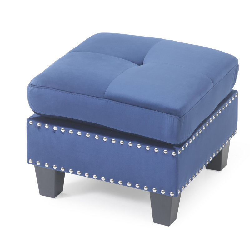 Nawrocki Velvet Ottoman, Navy Blue Velvet