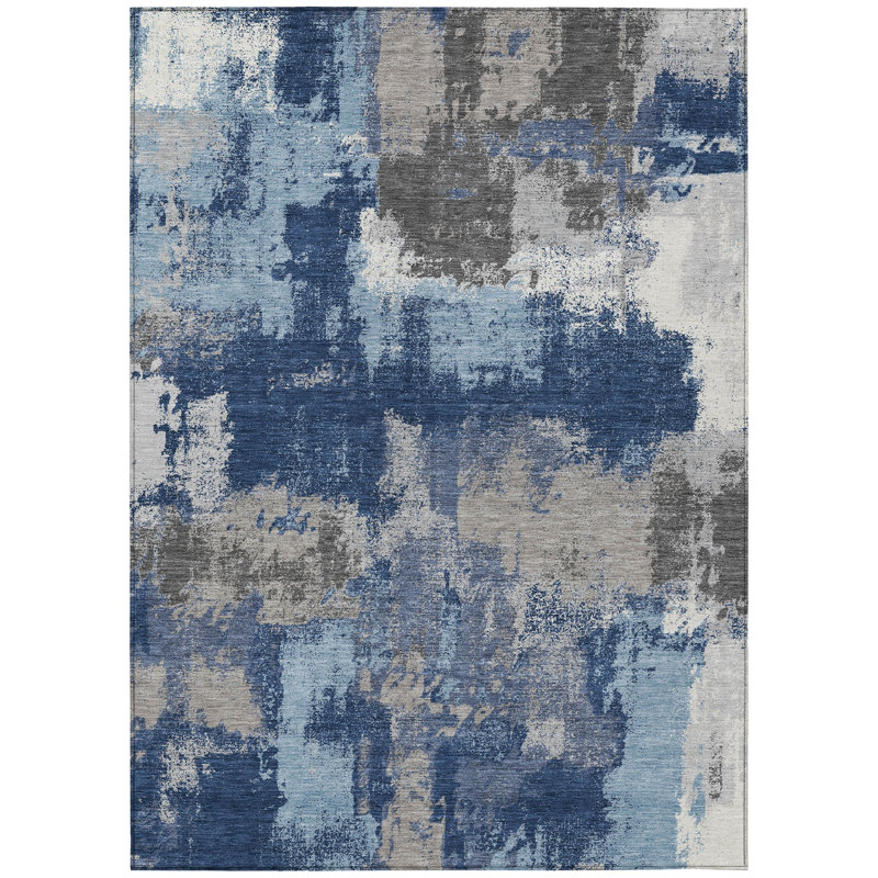 Machine Washable Indoor/Outdoor Chantille ACN2913 Modern Rug, Navy, 5' x 7'6"