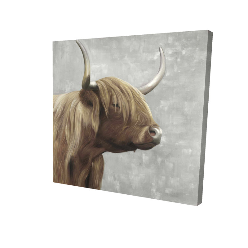 Magnifique bovin Highland désaturé - toile brune, H 36 po x l 36 po, Brun