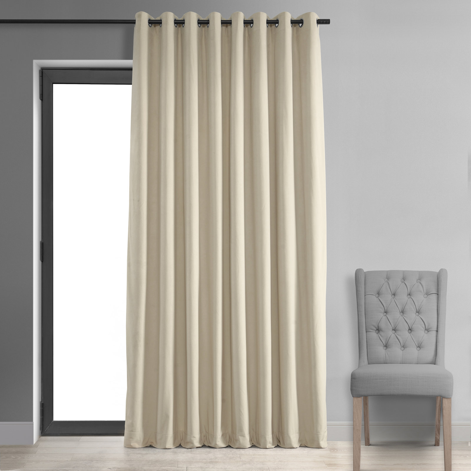 Indianapolis Extra Wide Blackout Velvet Curtain, 100" x 96", Silver Gray