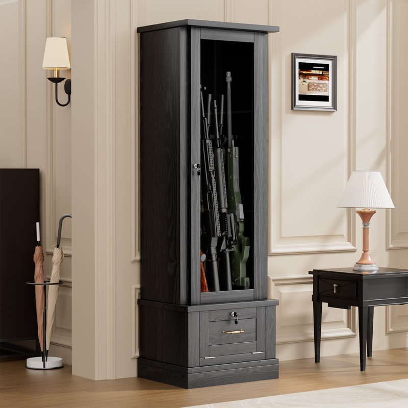 10 Gun Safe For Rifles, Wooden Display Gun Cabinet For Long Rifles, Quick Access Cabinet Safes With Large Sapce Storage For Multiple Short Gun, Espresso