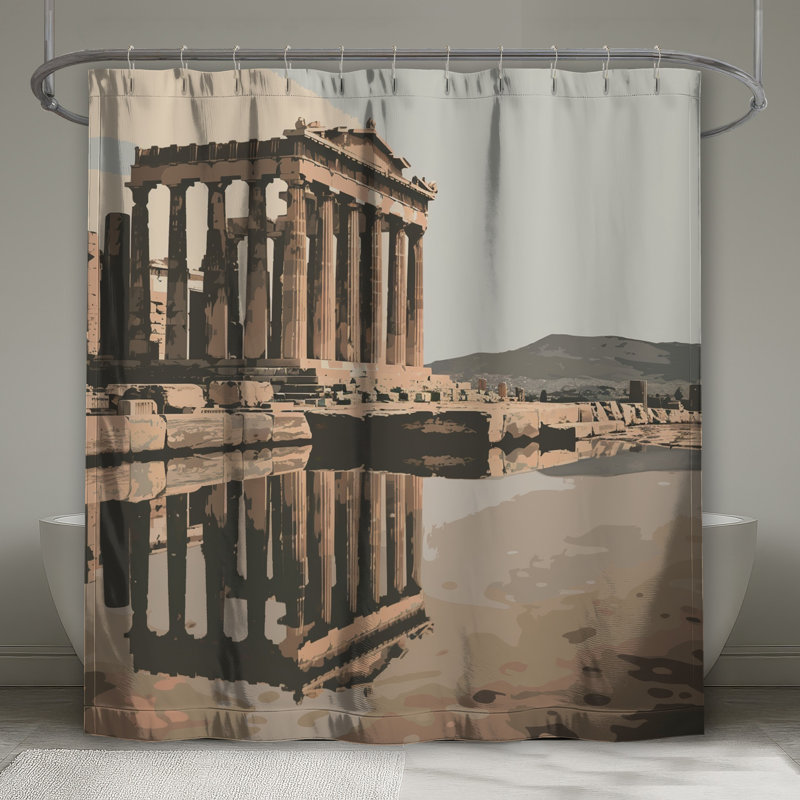 Rideau de douche Parthenon - Décoration de salle de bain architecture classique, L 70 po x H 84 po