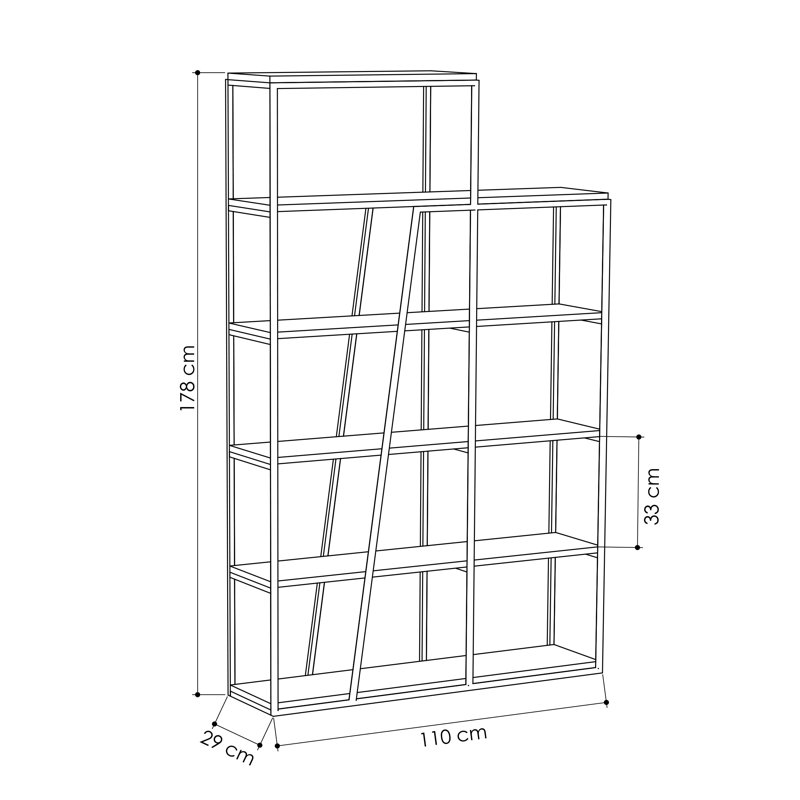 Aires Freestanding Bookcase 5-Tier Display Shelf with Metal Frame, Antracite