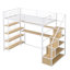 Lit mezzanine simple en métal avec escalier, bureau et rangement intégrés blancs