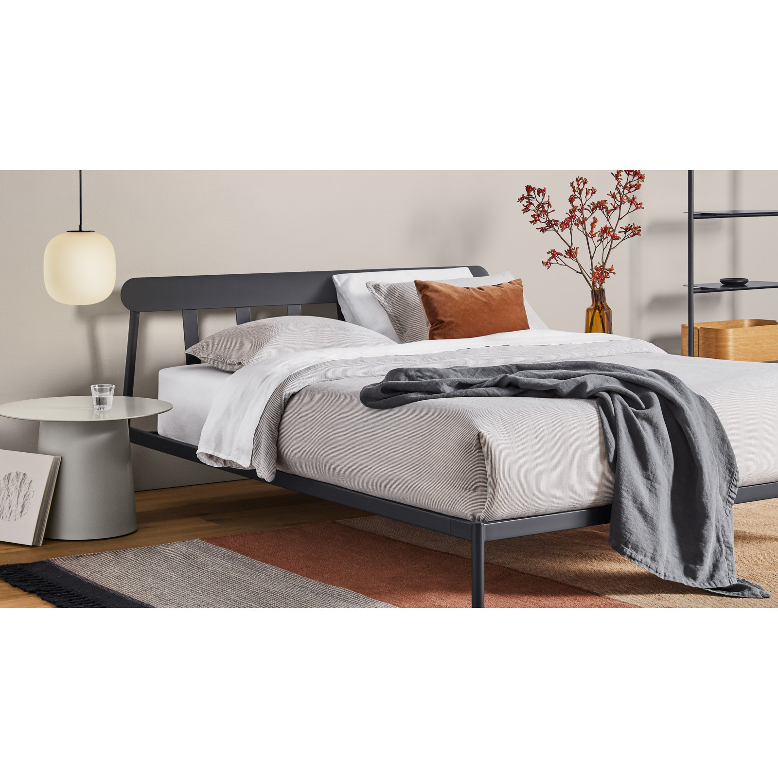 Kimball Cotton Duvet Cover Set, Queen Duvet Cover + 2 Queen Shams, Charcoal/White