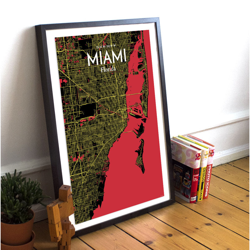 Miami City Map - No Frame Print, 43.2 cm H x 27.9 cm x 0.13 cm D