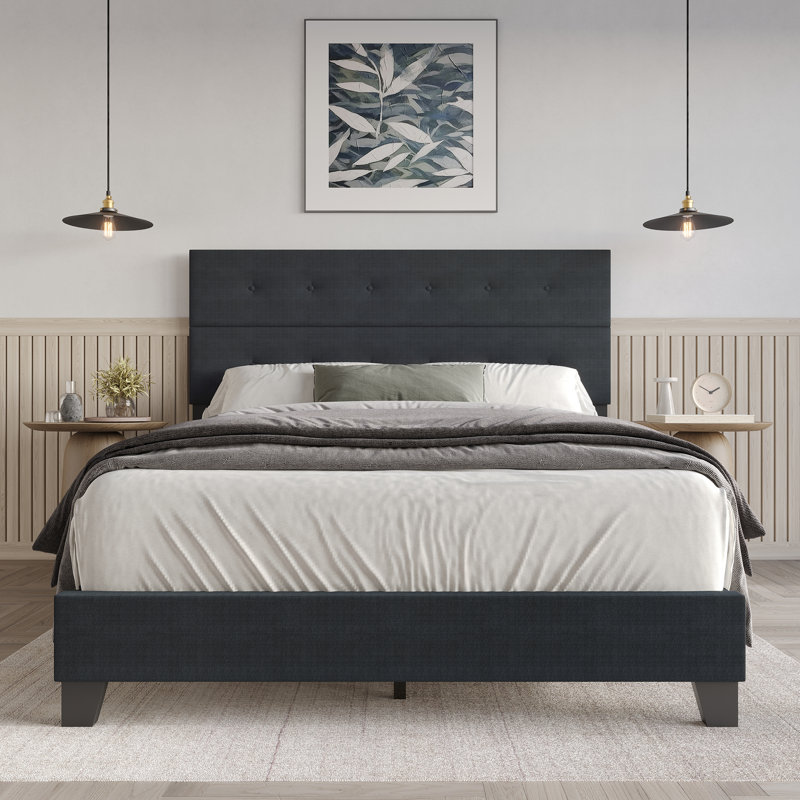 Lit tapissier standard non fini Sherlyne, Double, Gris anthracite