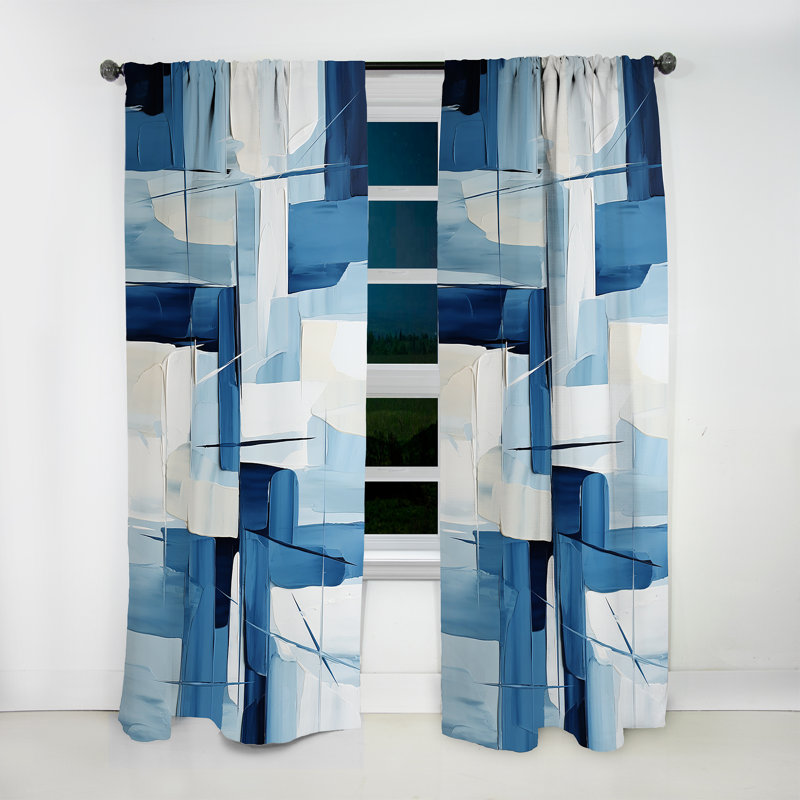 Feivel Nautical White And Blue Geometry Shapes II - Modern Velvet Curtain - Room Darkening - 1 panel, 52" W x 95" L