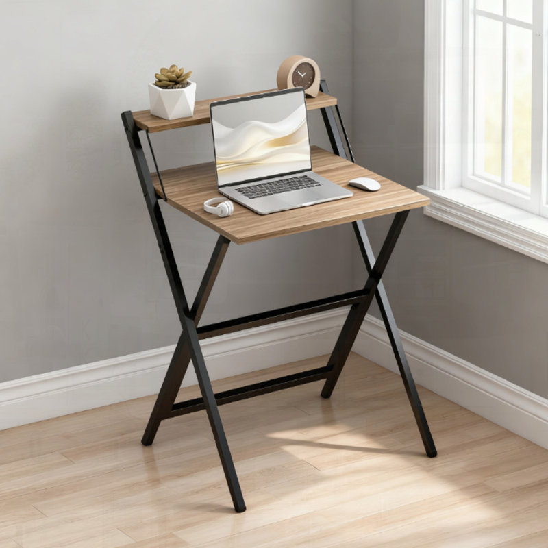 Bureau d'ordinateur pliable avec tablette pour montage facile, H 34,1 po x l 27,6 po x P 24,4 po, Noyer