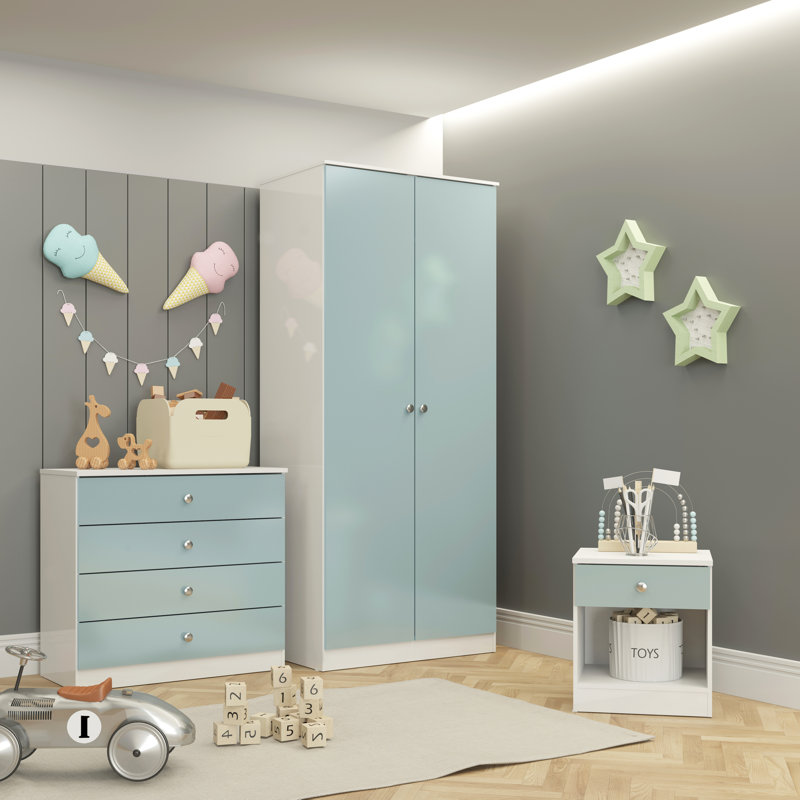 Sydnea 1 Drawer Bedside , White/Blue