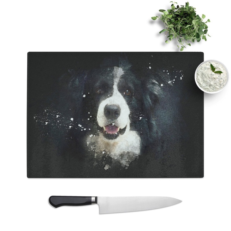 Tempered Glass Portrait of a Border Collie Dog Chopping Board, 20 cm x 28.5 cm