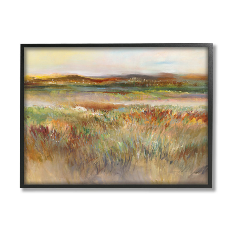 Paysage de prairie vue de la nature, estampe numérique par K. Nari, H 11 po x l 14 po x P 1,5 po, Giclée encadrée noir minuit