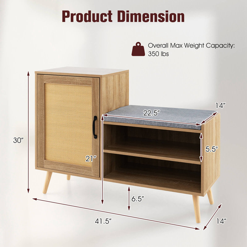 Range-chaussures 2 en 1 avec banc et 3 tablettes réglables