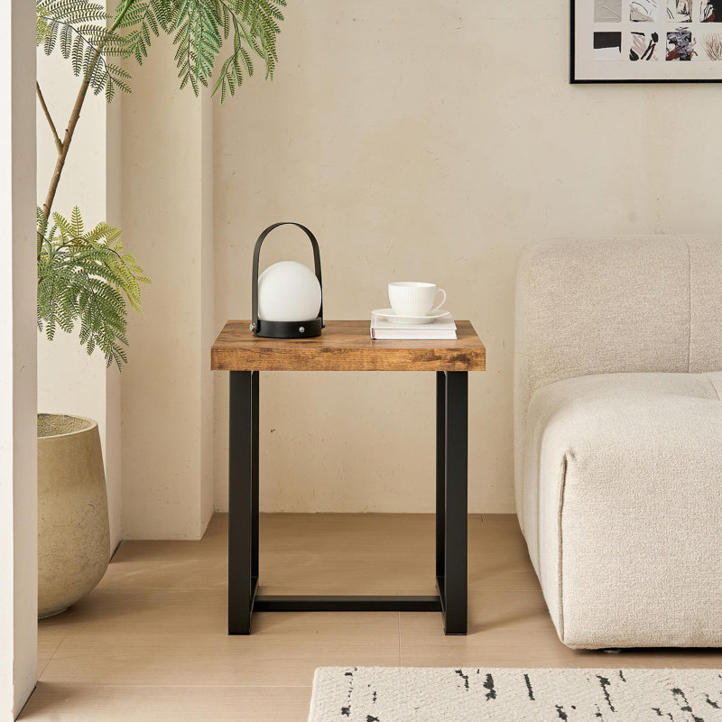 Table de chevet en noyer, table de bout en panneau de fibres à densité moyenne, petite table de thé et canapé avec pieds en métal