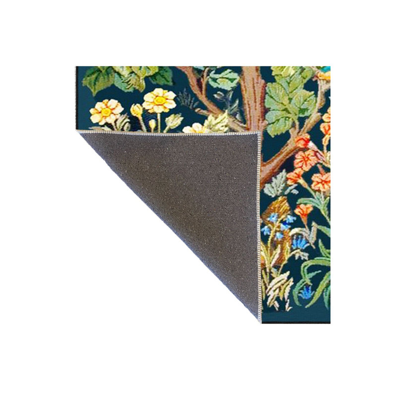 Tapis décoratif bleu à motif d'arbre lavable à la machine, Sous-tapis rectangulaire de 3 pi 3 po x 4 pi 11 po