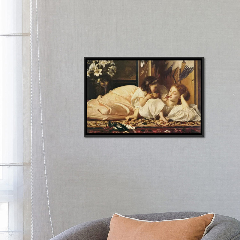«Mother and Child» par Frederick Leighton, impression sur toile, H 18 po x l 26 po x P 1,5 po, Toile avec cadre flottant noir