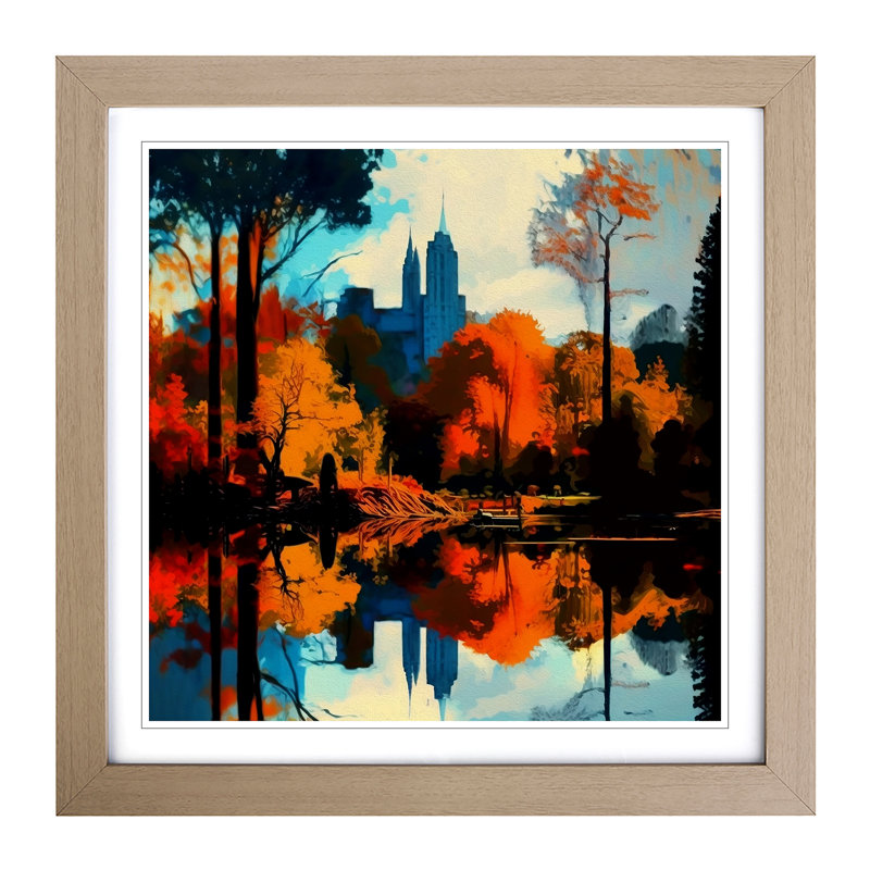 Central Park Abstract Art No.1 - Single Picture Frame Print on Wood, Oak