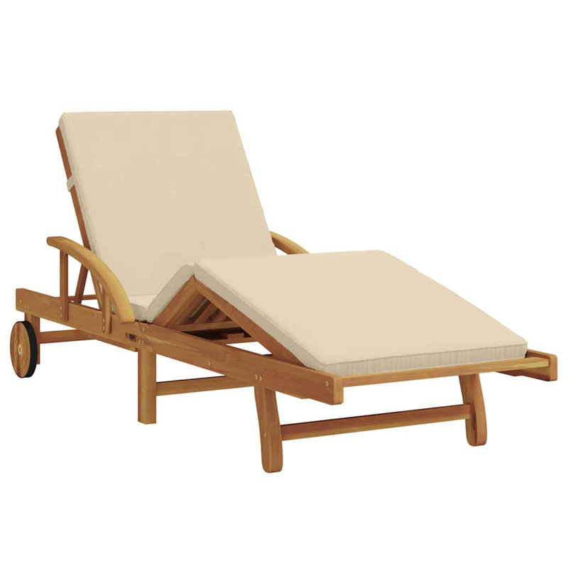 67cm Long Acacia Single Chaise, Beige