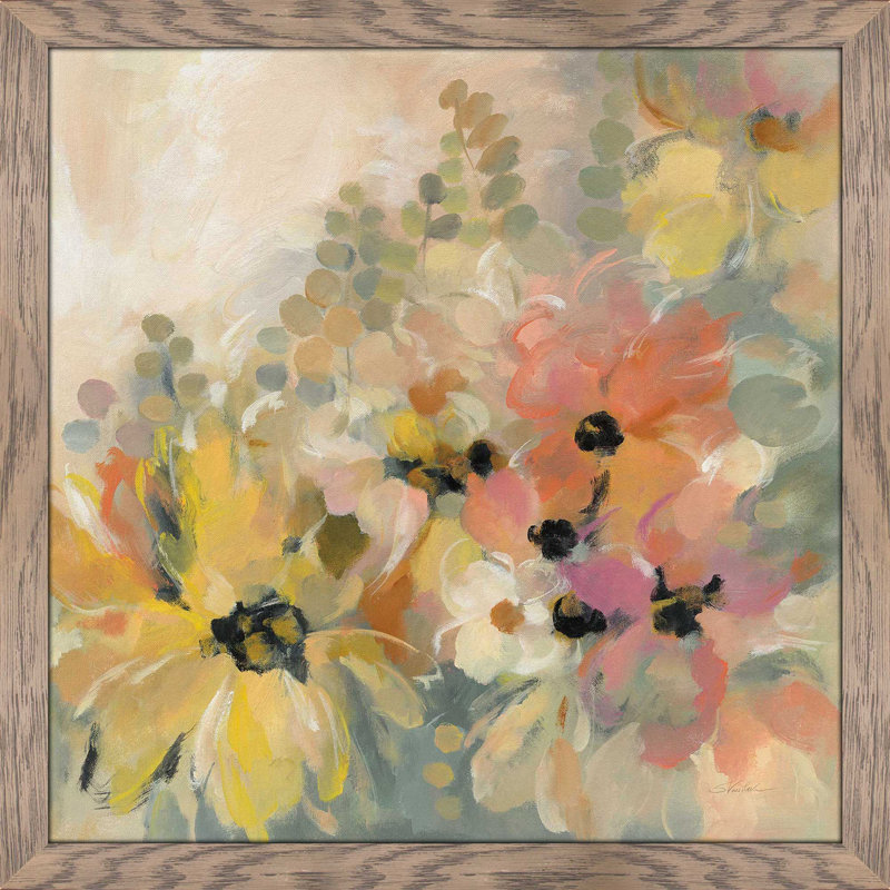 " June Flower Bed ", Taupe Distressed Framed, 31.5" H x 31.5" W x 1" D