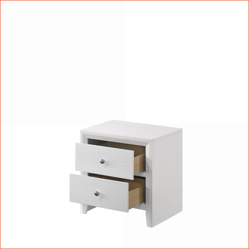 Table de chevet moderne à 2 tiroirs en bois blanc avec boutons ronds pour chambre à coucher
