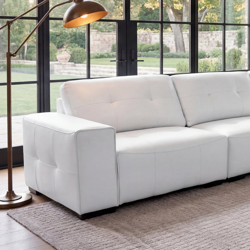 Upholstered Leather 5-piece L-sectional, White Faux Leather