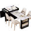 Îlot de cuisine avec table extensible pour 2 à 6 personnes, armoire noire, double rangement, 2 tablettes ouvertes, bâbord, charnières à fermeture en douceur à rallonge moderne, prises de courant latérales amplement latérales, comptoir en faux marbre, verrouillable-121077064