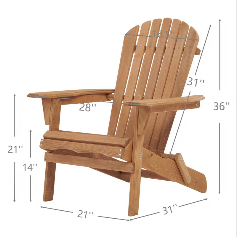 Outdoor Wooden Folding Adirondack Chair Set With Pre-Assembled Backrest for Patio, Garden, Deck, and Firepit