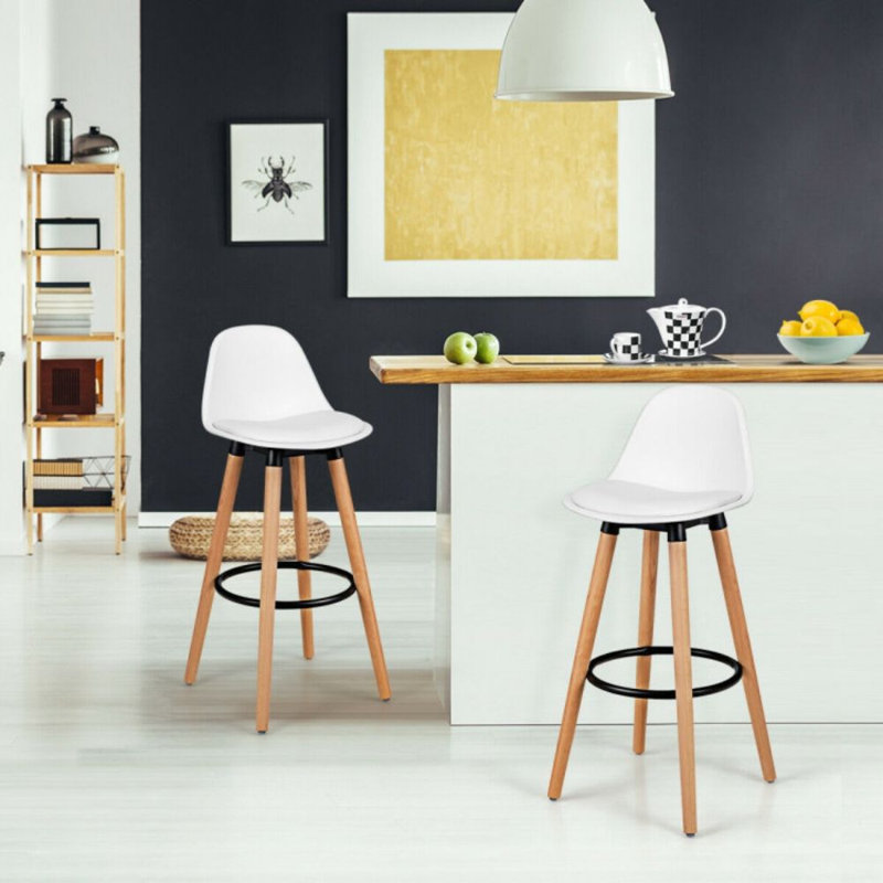 Adaway Upholstered Counter Stool with Solid Wood Frame, White, 2