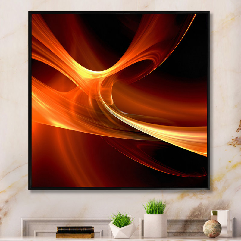 Dessin abstrait orange fractal chaleureux, Cadre flottant noir, H 40 po x l 30 po x P 1,5 po