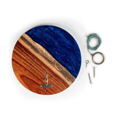 One Of A Kind Teal And Orange Pearl Epoxy Resin Live-Edge Wood Hook And Ring Toss Game