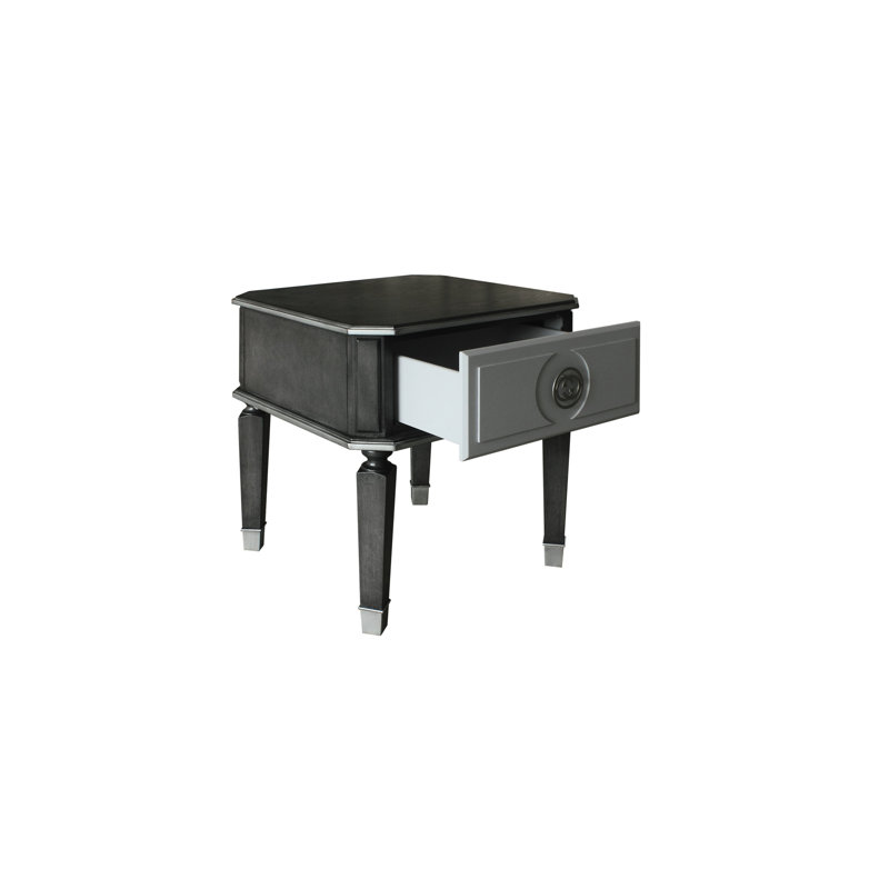 Table basse sophistiquée gris anthracite et gris avec rangement spacieux, bureau contemporain de conception moderne, grand tiroir, look épuré