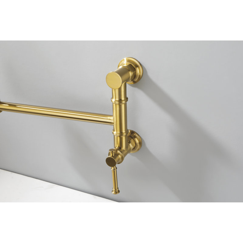 Pot Filler Faucet Wall Mounted - Modern Style Brass Brushed Gold Arm For Easy Reach Splash- Water Supply Double Handles Accurate Handling Finish