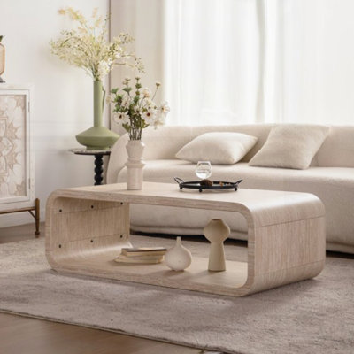 Emilie moderne en bois clair incurvé moderne avec cadre ouvert et rangement ouvert pour les salons contemporains