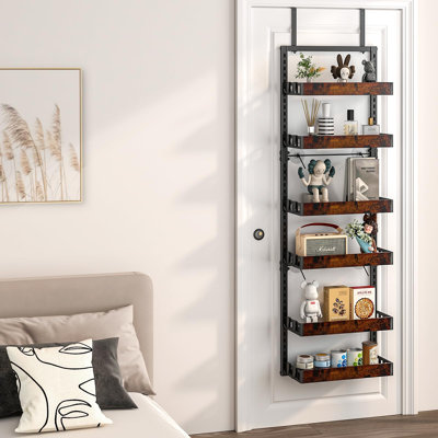 Organisateur de garde-manger au-dessus de la porte, rangement et rangement à 6 niveaux pour panier de cuisine en bois, support à épices en métal robuste